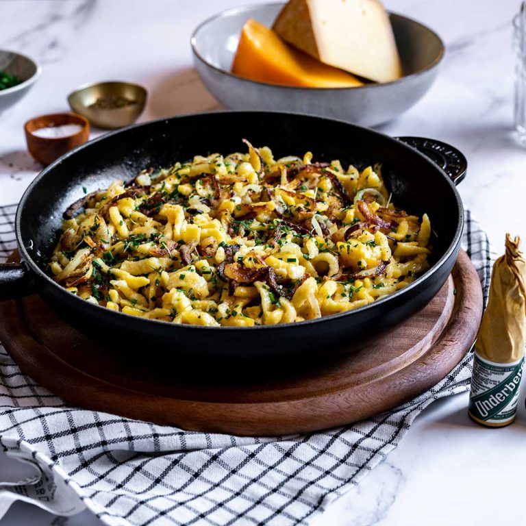 Underberg cheese spaetzle with fried onions