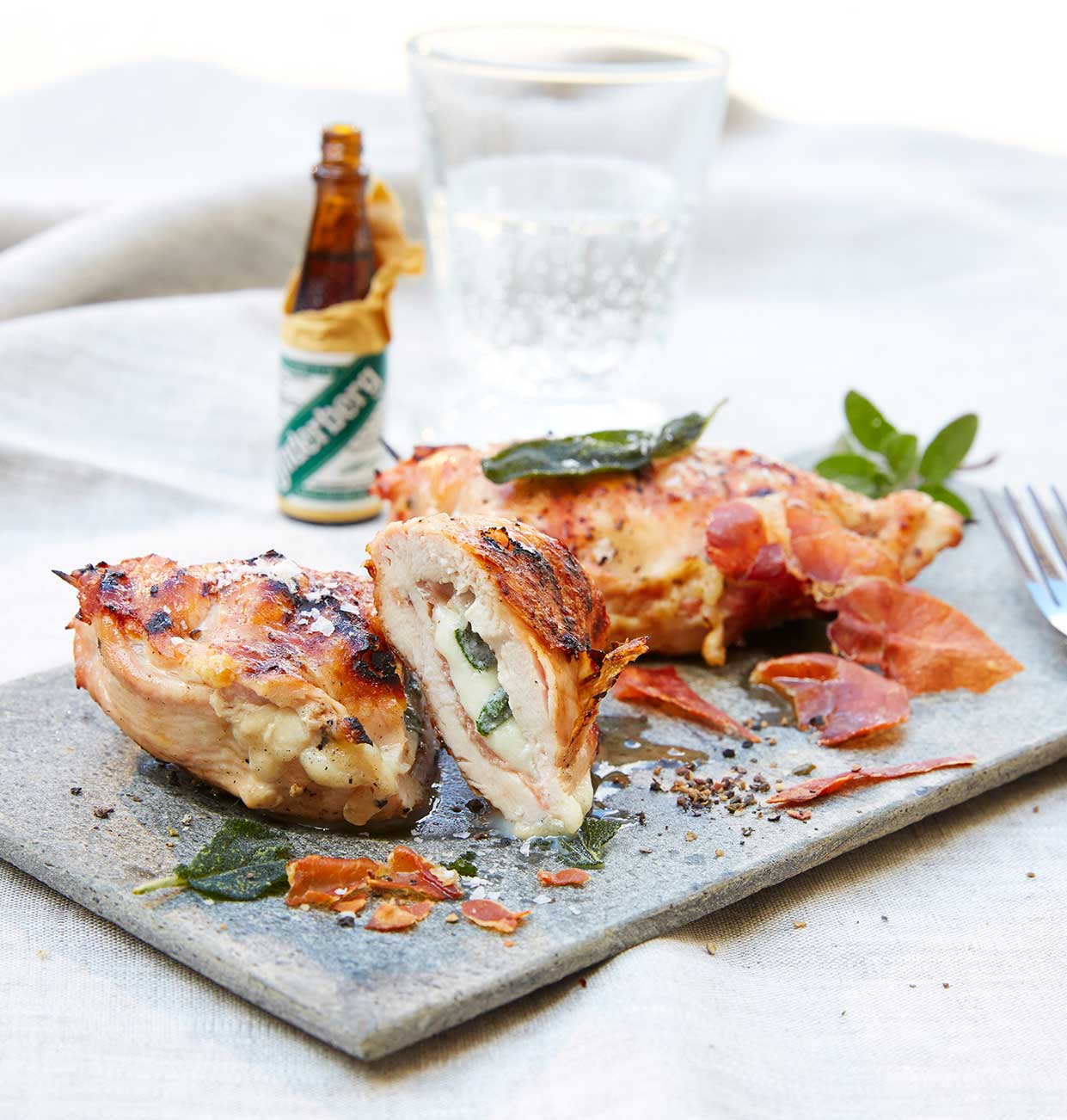 Grilled chicken breast stuffed with mozzarella,