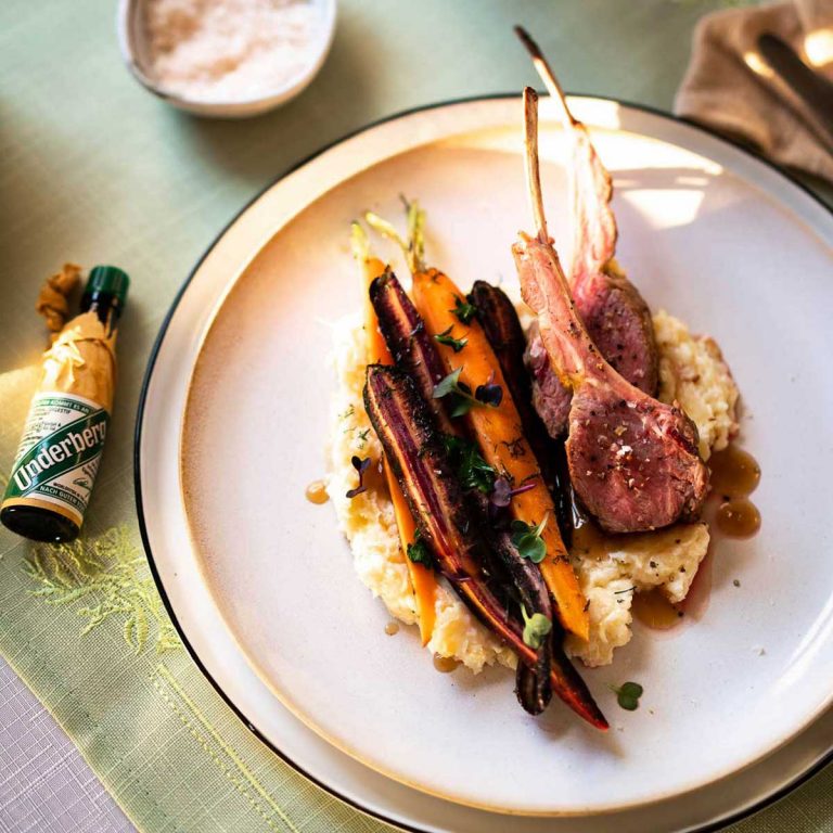 Rack of lamb with caramelized carrots and mashed parsnip